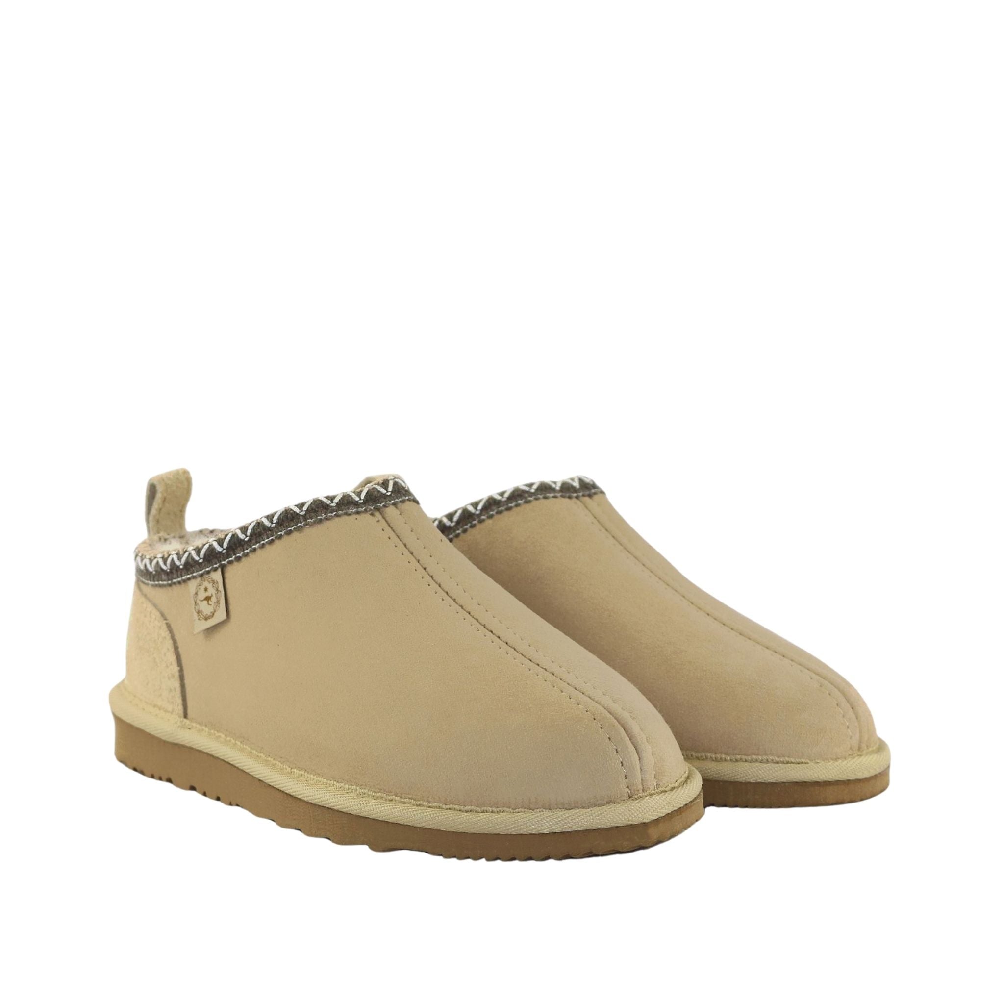 UGG Australia Classic Tasman Tazz Sand Chocolate Pairs Front Womens Australian Made Sheepskin UGG Slipper