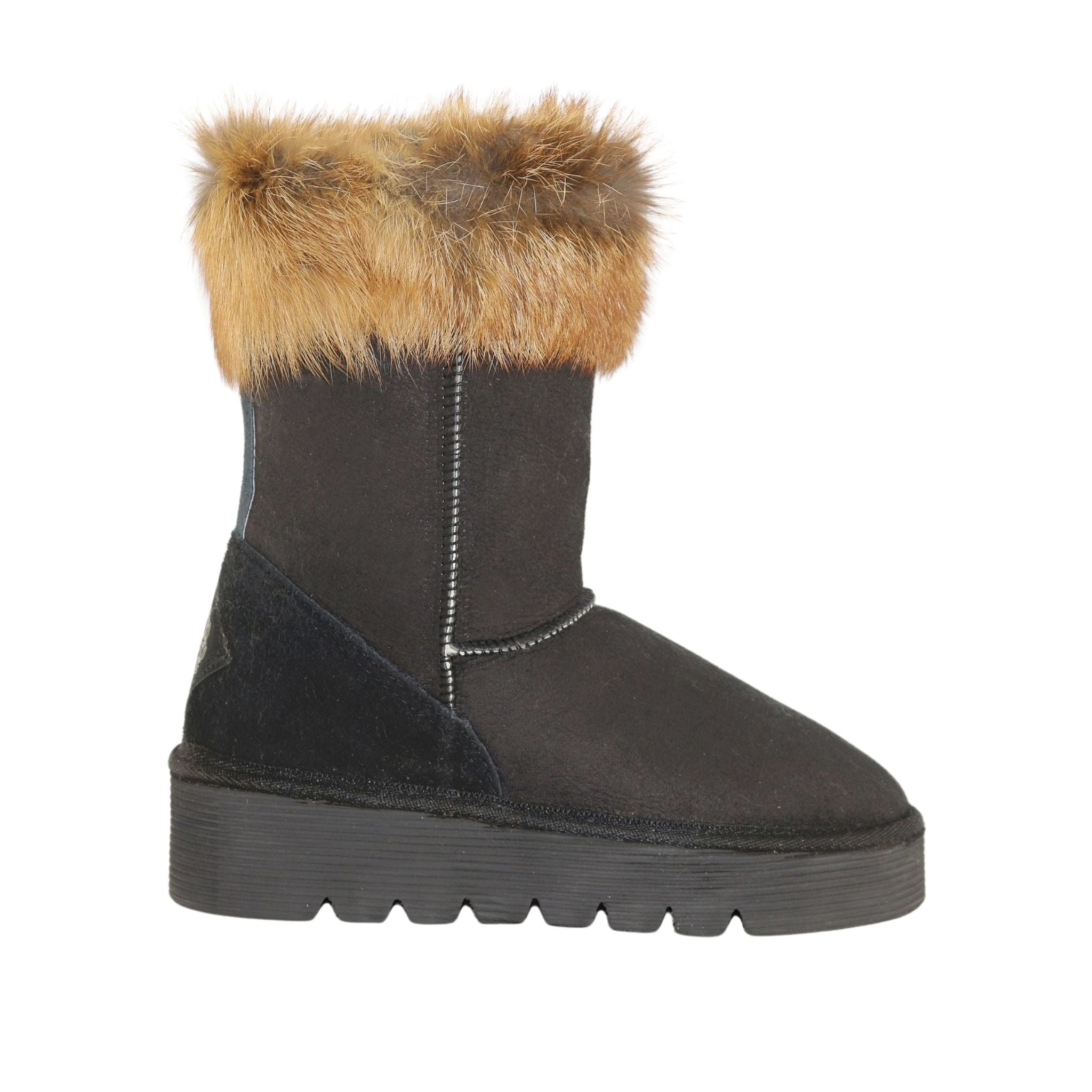UGG Australia Platform Fox Short Black Side Womens Australian Made Sheepskin UGG Boot
