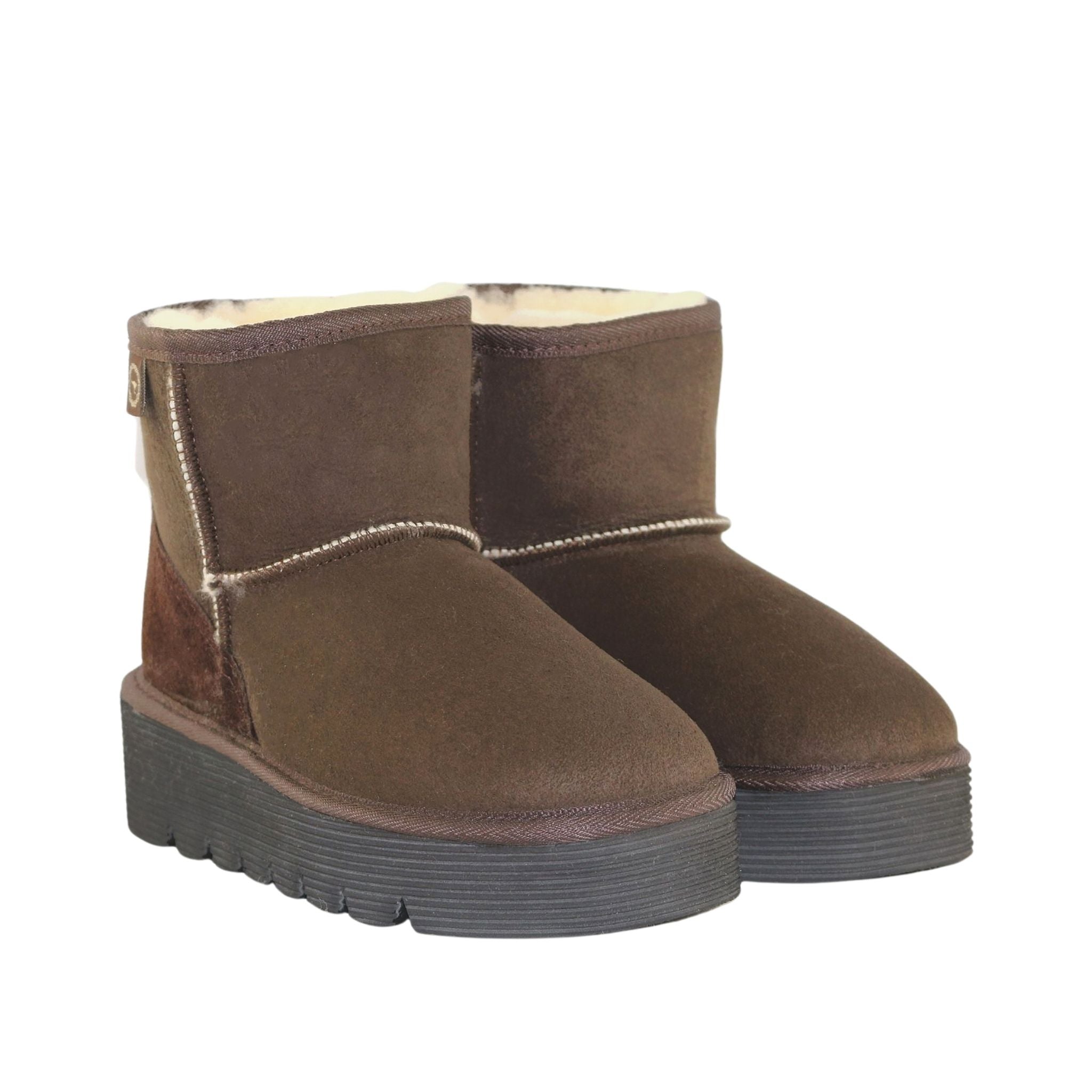UGG Australia Platform Mini Chocolate Pairs Front Womens Australian Made Sheepskin UGG Boot