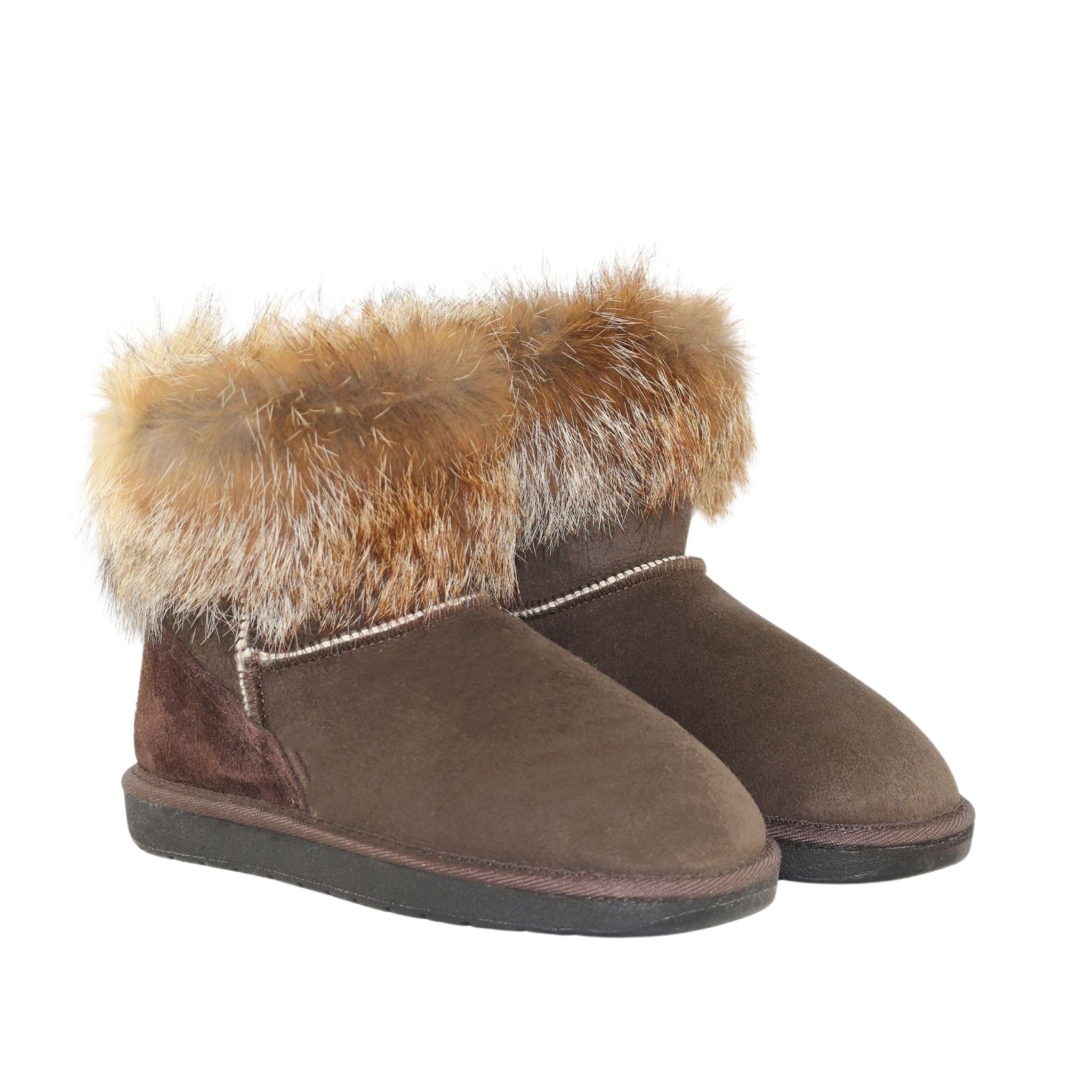 UGG Australia Premium Fox Mini Chocolate Pairs Front Womens Australian Made Sheepskin UGG Boot