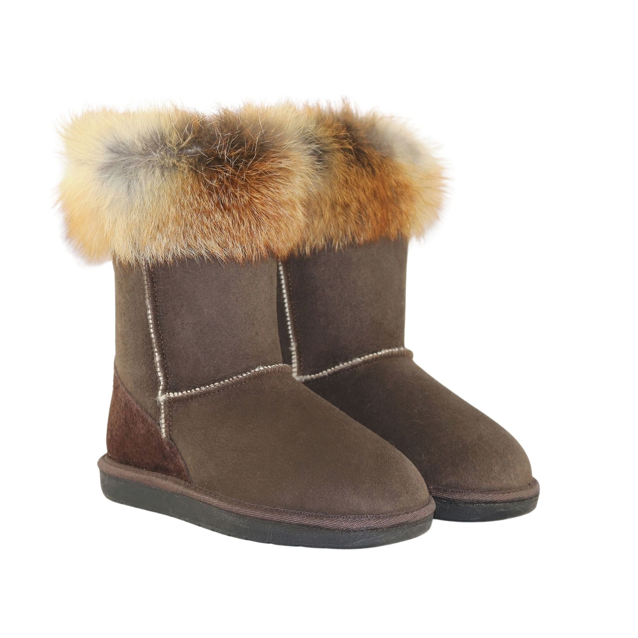 UGG Australia Premium Fox Short Chocolate Pairs Front Womens Australian Made Sheepskin UGG Boot