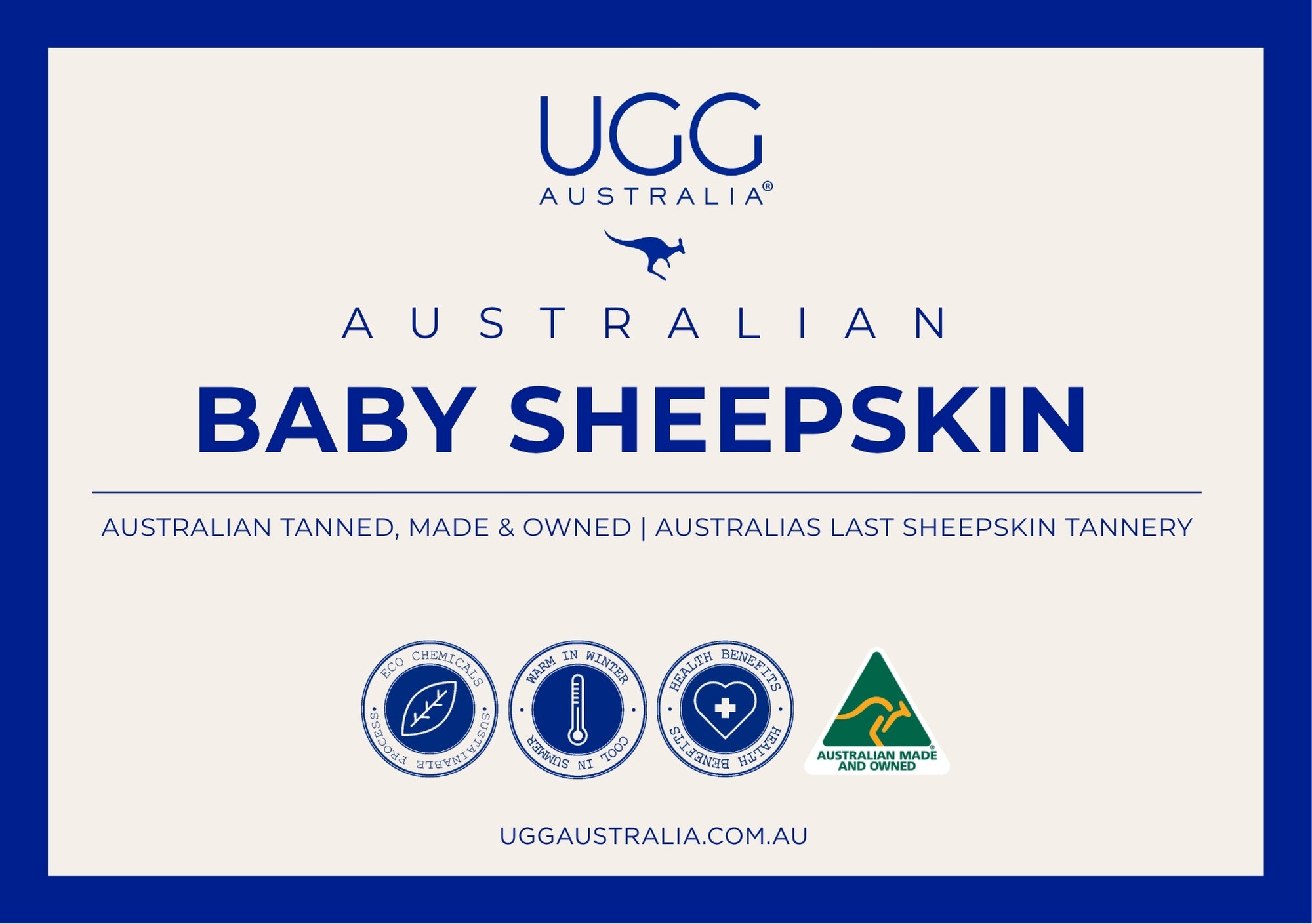 Baby Sheepskin Rug Label stating Australian Made and Owned