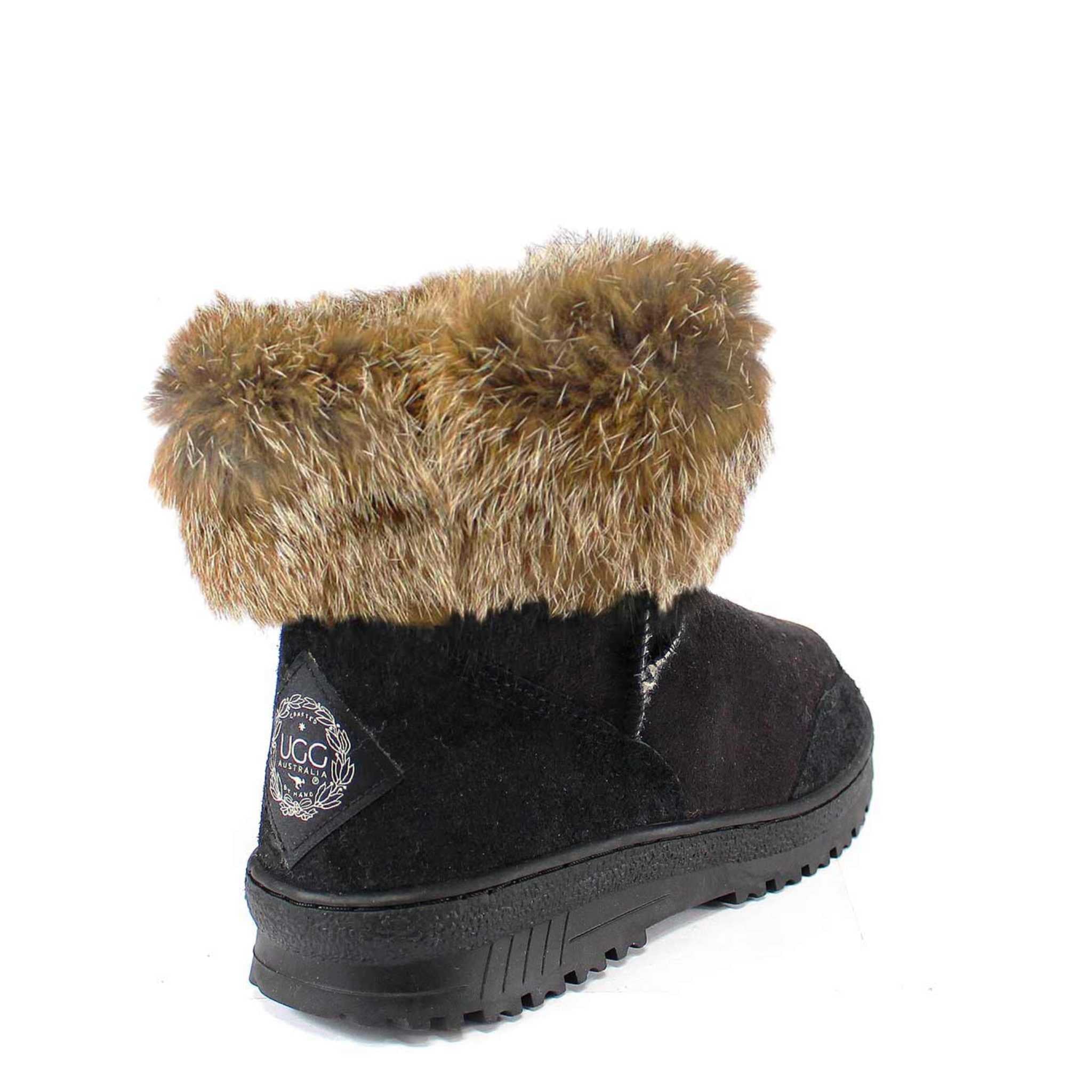 UGG Australia Luxury Bondi Fox Mini Black & Red Back Twinface Sheepskin Australian Made UGG Boot