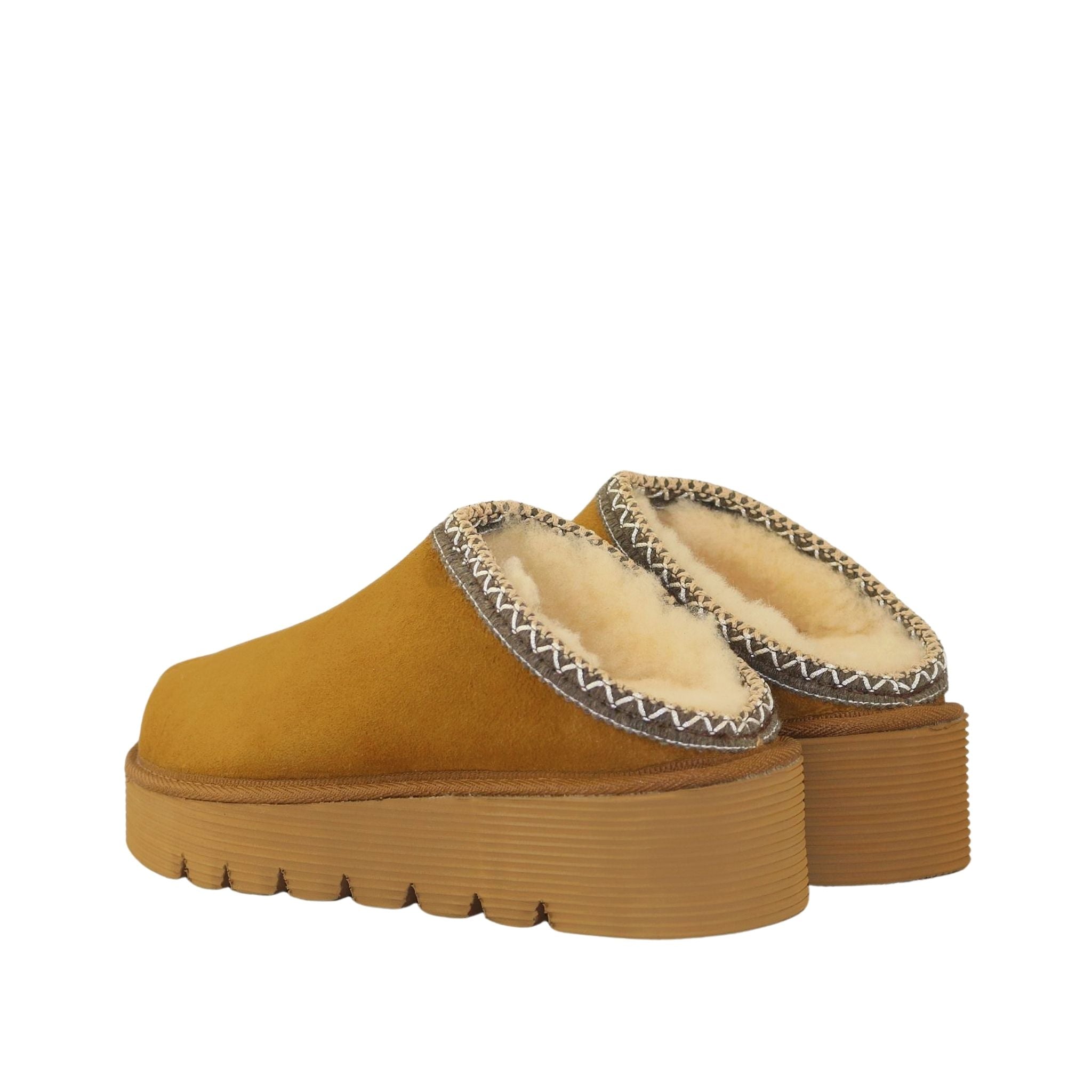 UGG Australia Platform Bobi Tazz Chestnut Chocolate Pairs Back Womens Australian Made Sheepskin UGG Slipper
