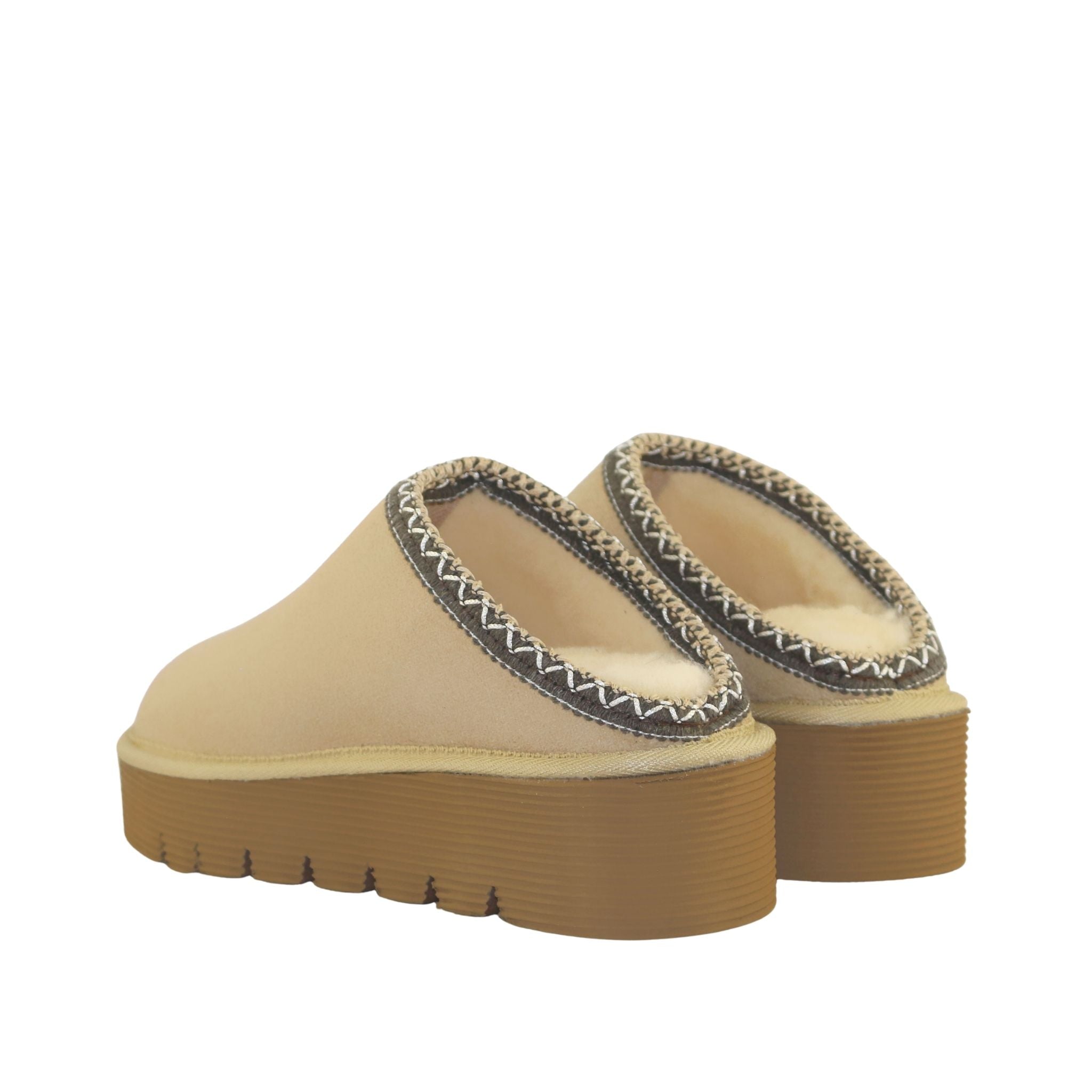 UGG Australia Platform Bobi Tazz Sand Chocolate Pairs Back Womens Australian Made Sheepskin UGG Slipper