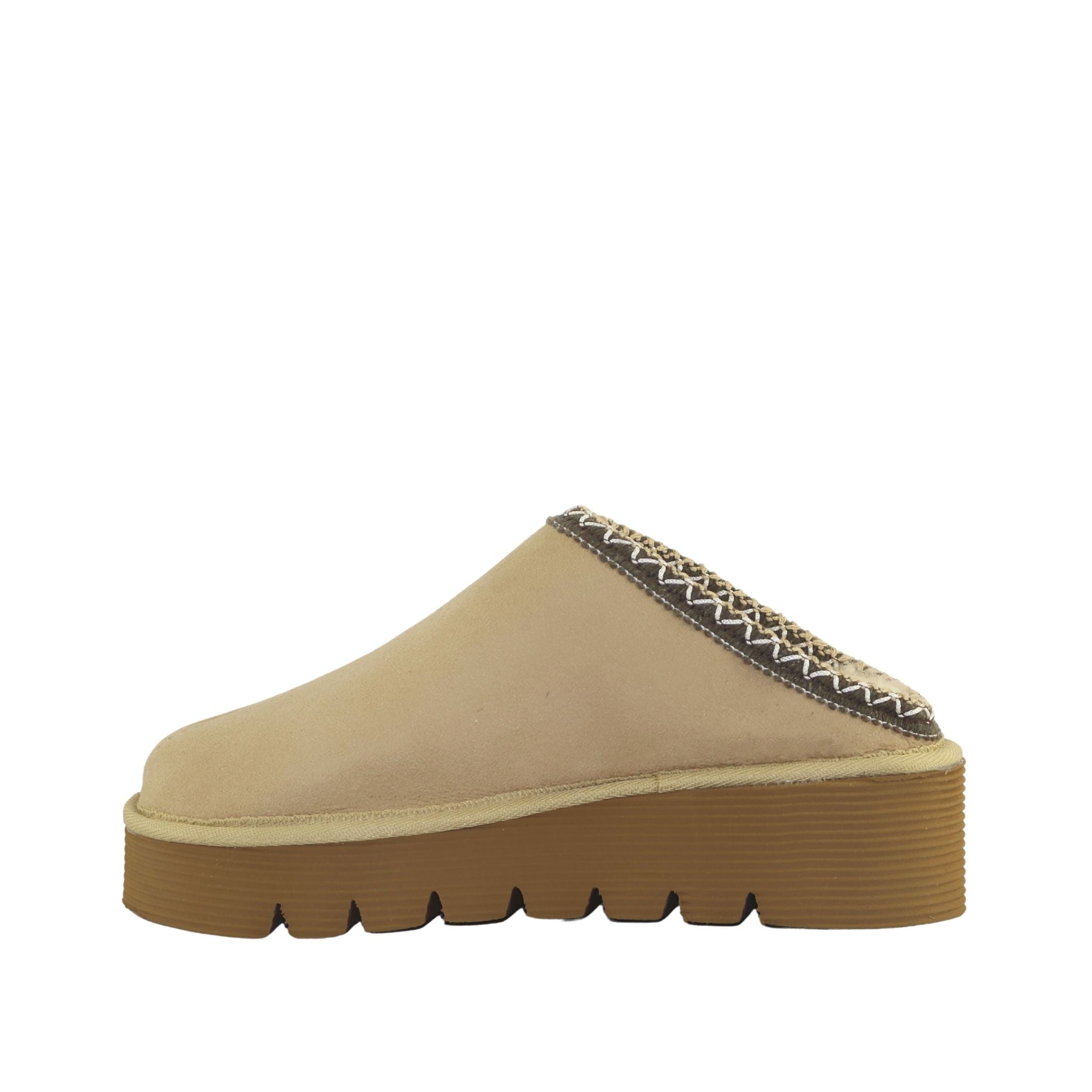 UGG Australia Platform Bobi Tazz Sand Chocolate Side Inner Womens Australian Made Sheepskin UGG Slipper