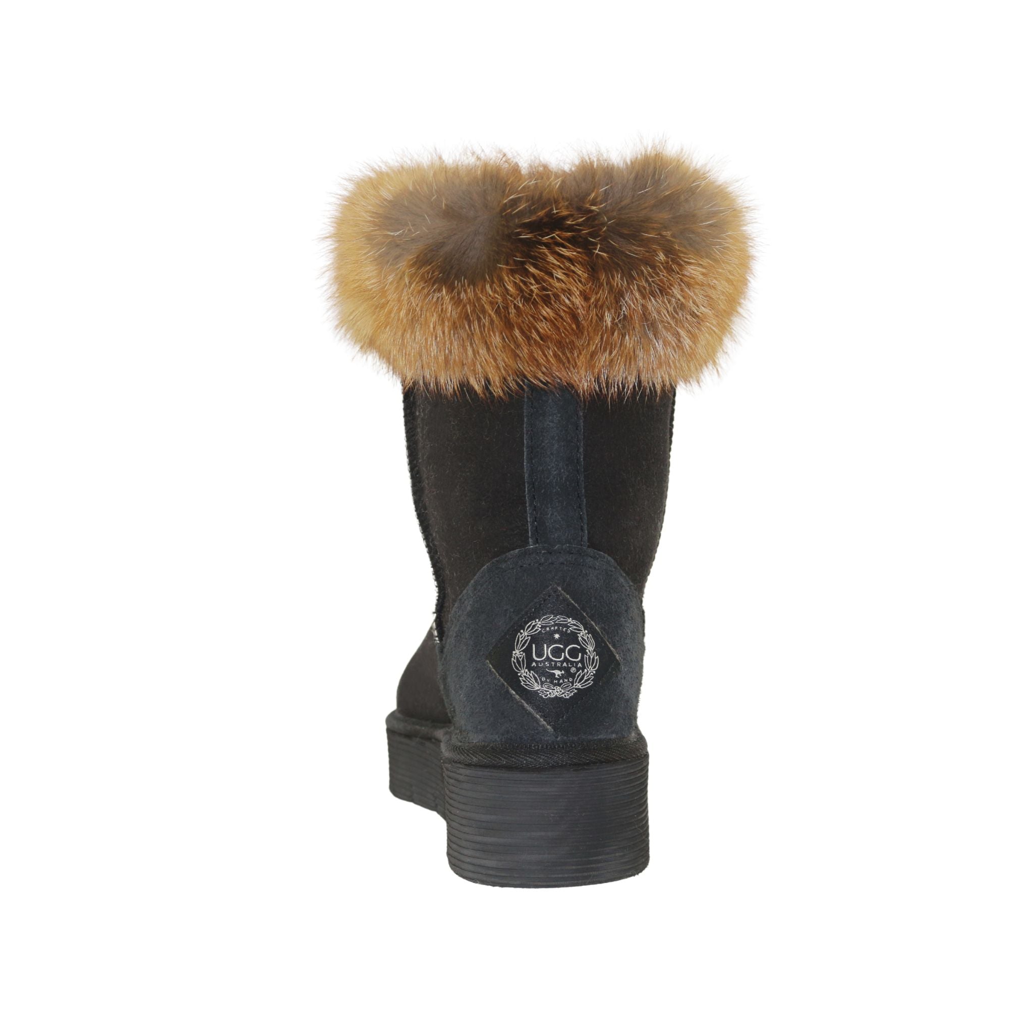 UGG Australia Platform Fox Short Black Back Womens Australian Made Sheepskin UGG Boot