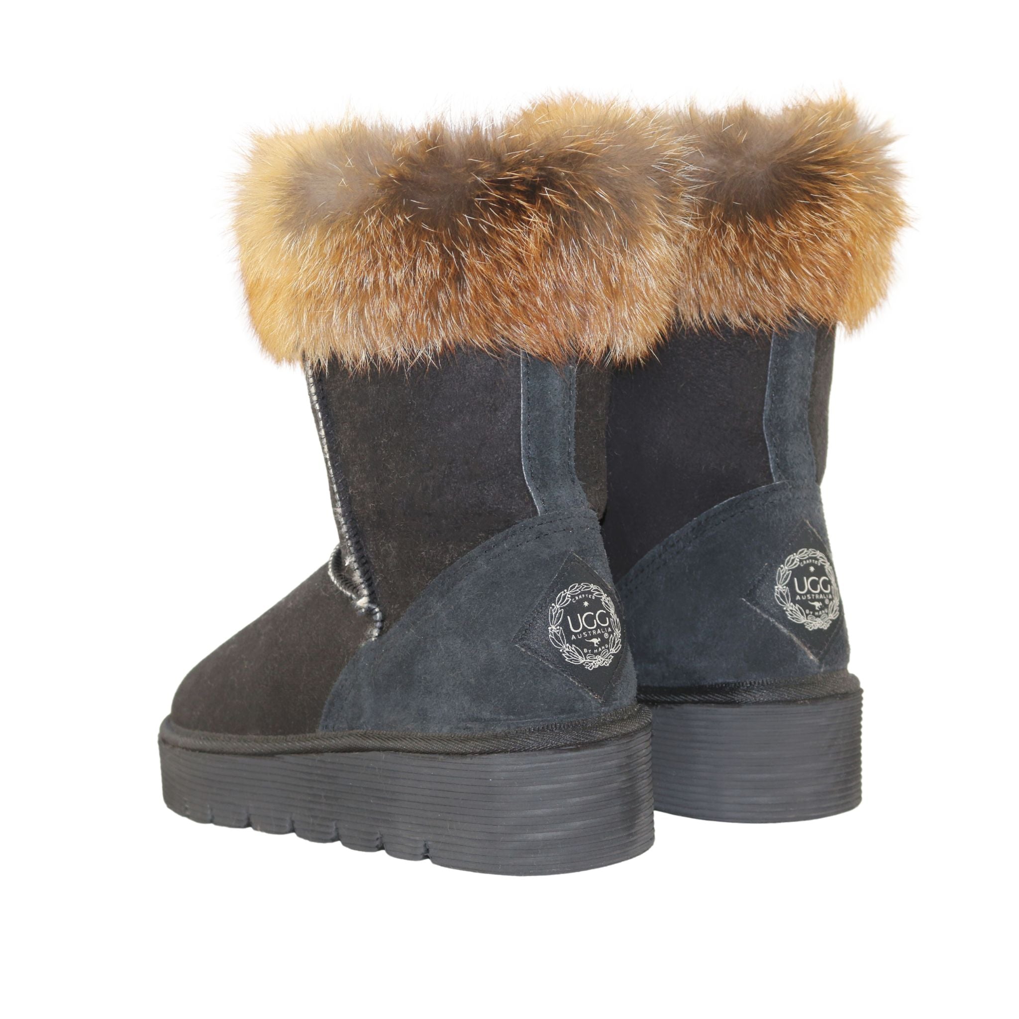 UGG Australia Platform Fox Short Black Pairs Back Womens Australian Made Sheepskin UGG Boot
