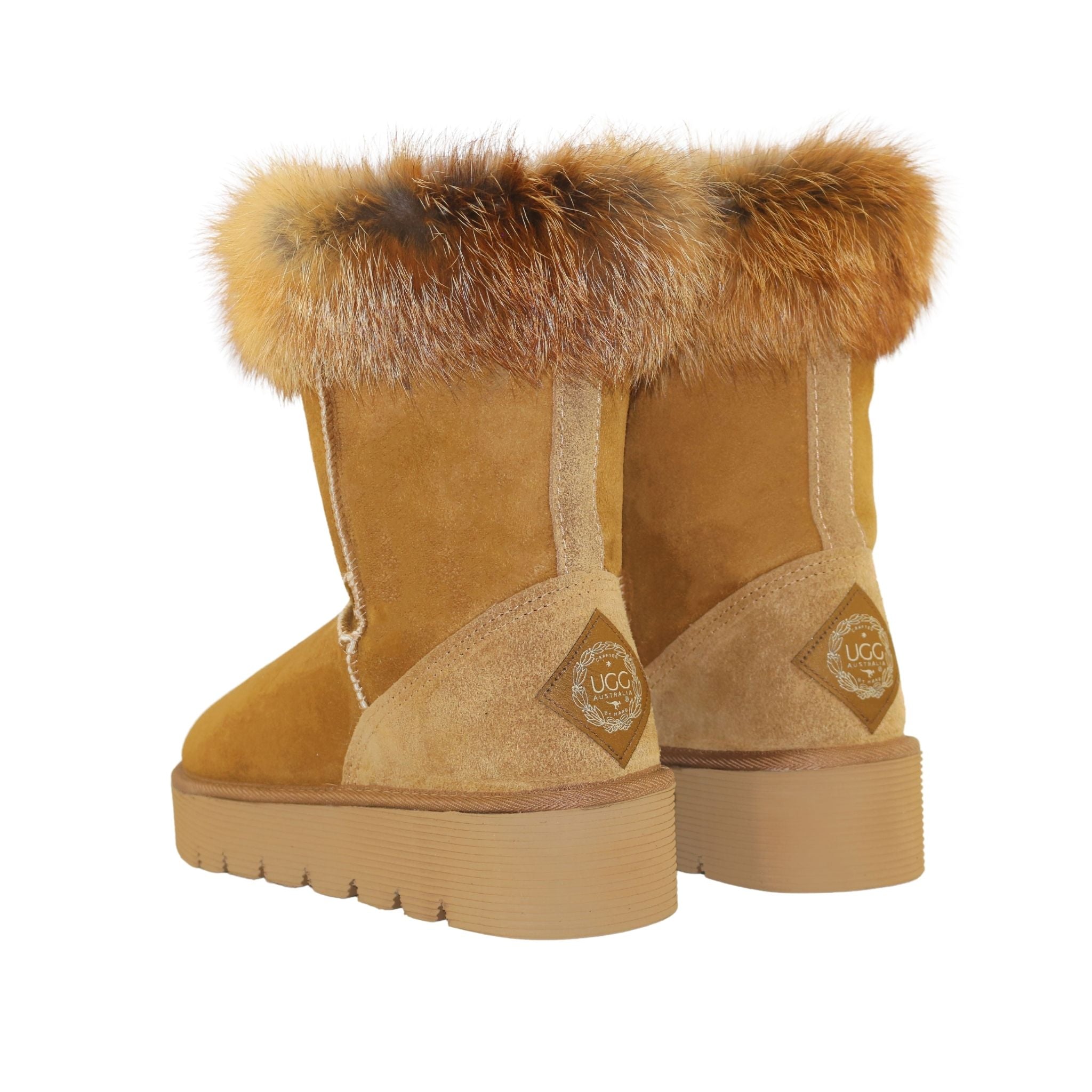 UGG Australia Platform Fox Short Chestnut Pairs Back Womens Australian Made Sheepskin UGG Boot