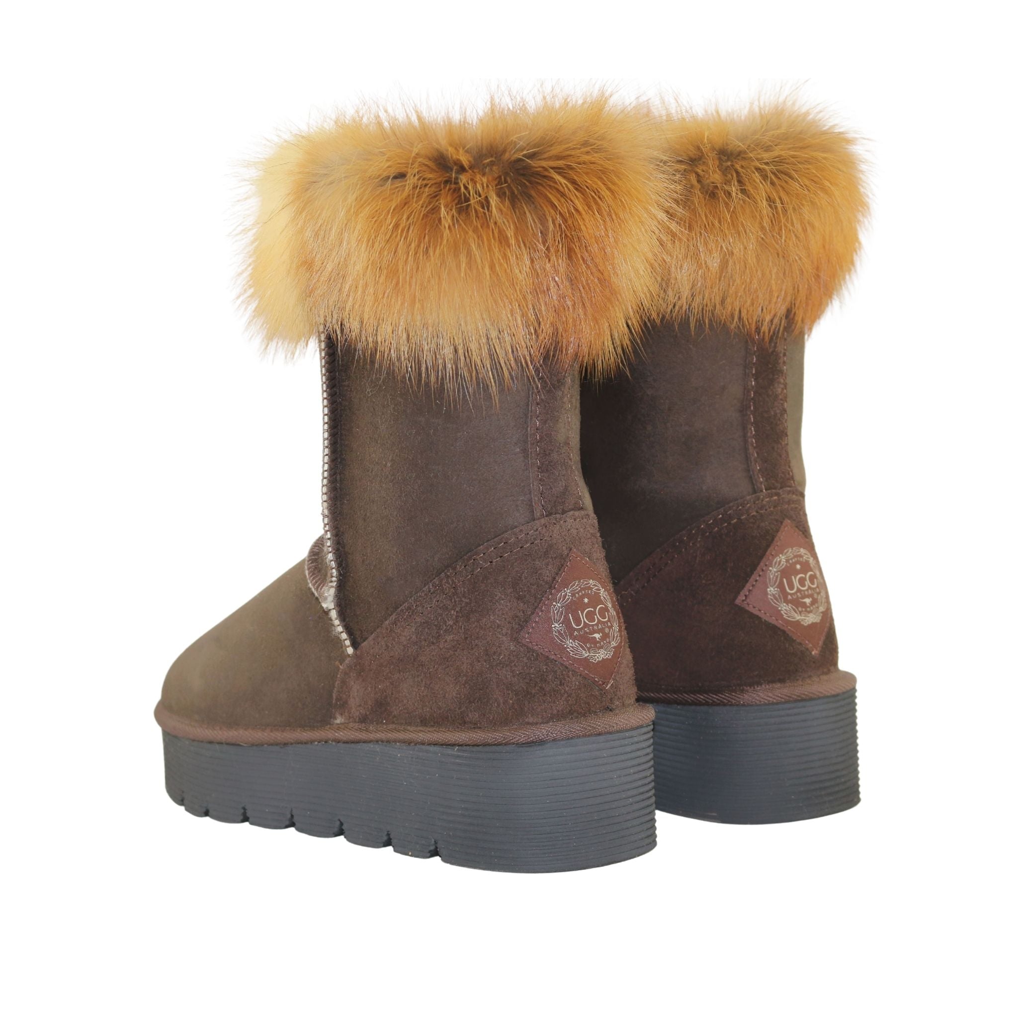 UGG Australia Platform Fox Short Chocolate Pairs Back Womens Australian Made Sheepskin UGG Boot