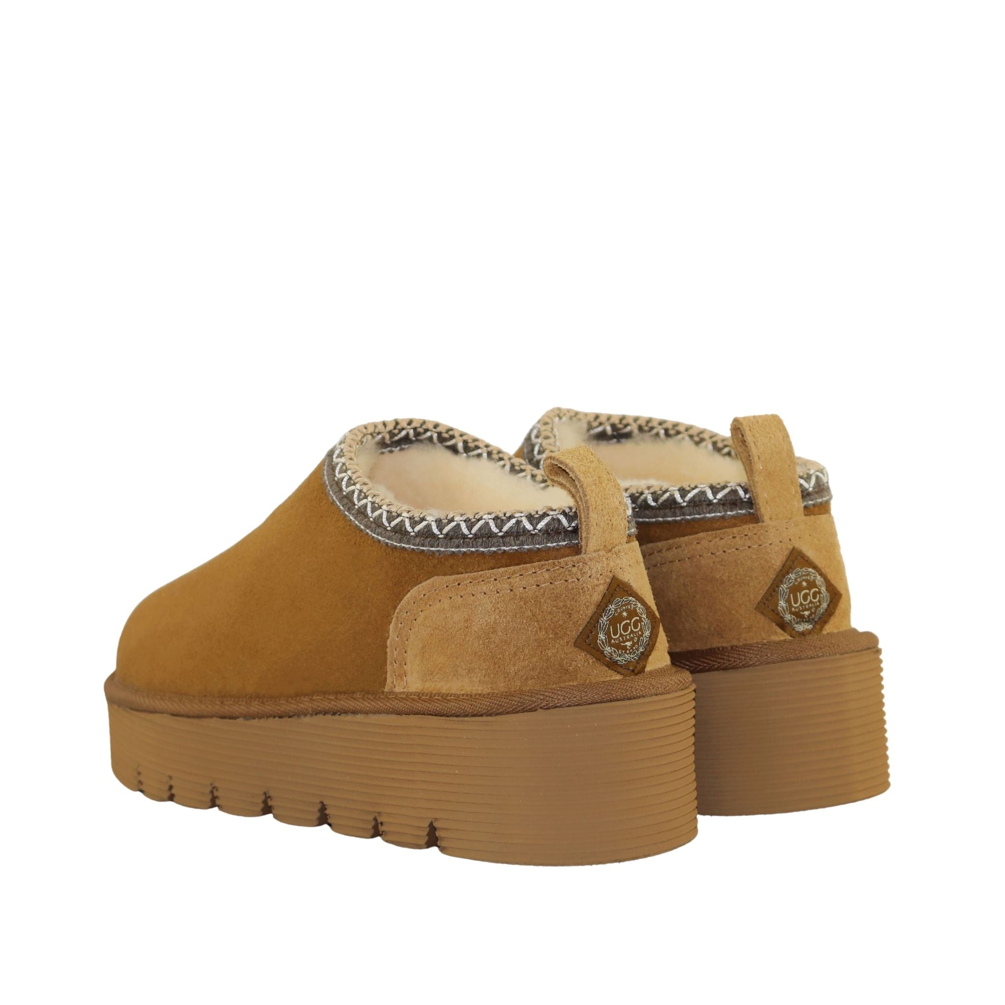 UGG Australia Platform Tasman Tazz Chestnut Chocolate Pairs Back Womens Australian Made Sheepskin UGG Slipper
