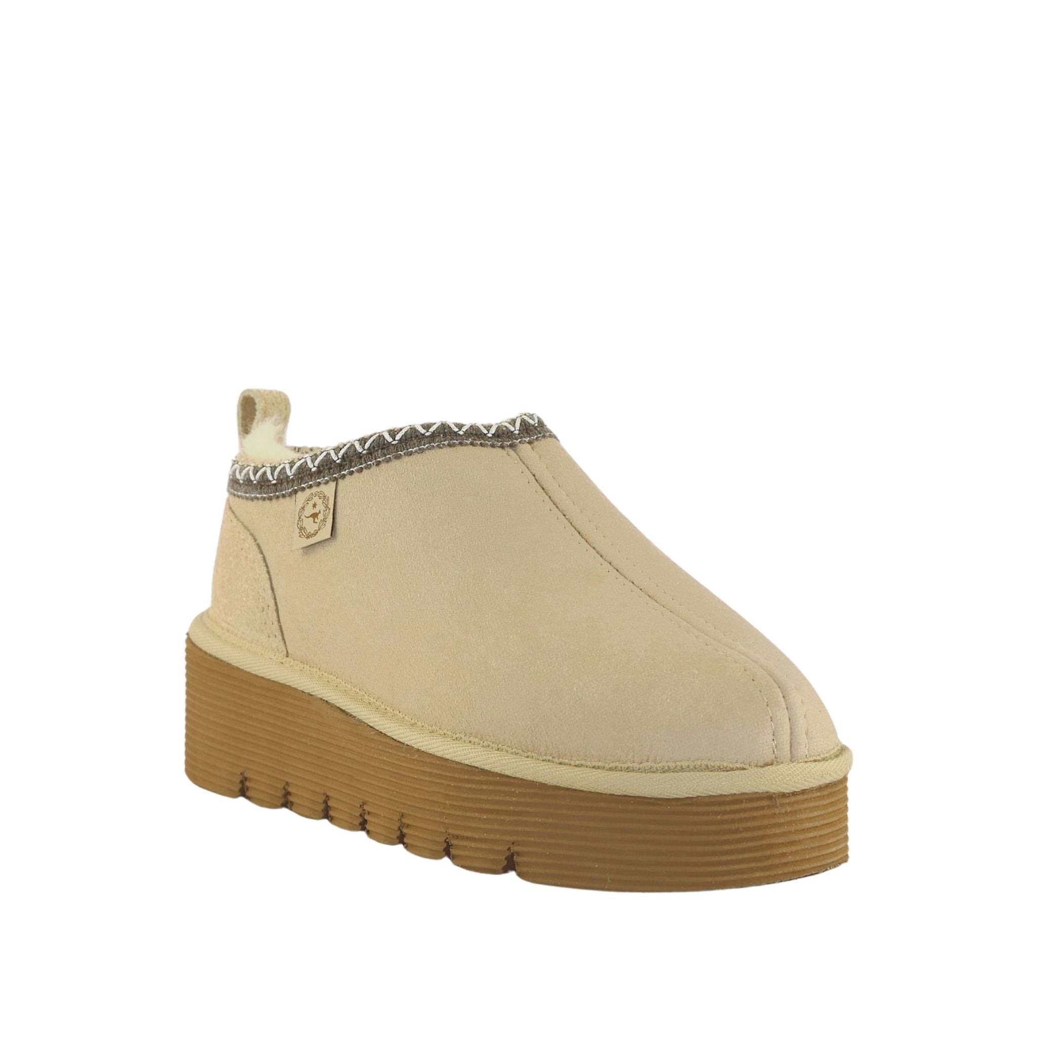 UGG Australia Platform Tasman Tazz Sand Chocolate Front 120 Womens Australian Made Sheepskin UGG Slipper