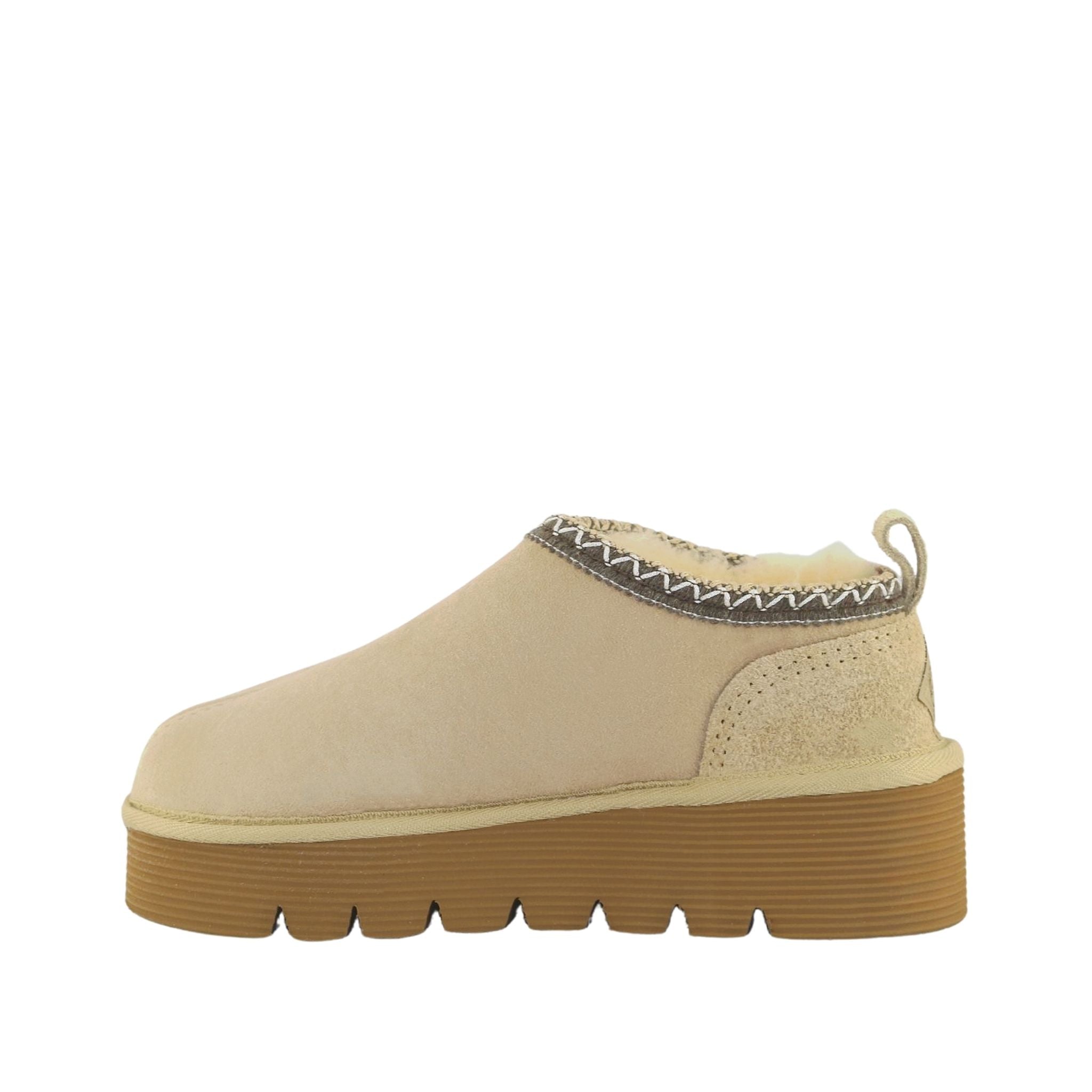 UGG Australia Platform Tasman Tazz Sand Chocolate Side Inner Womens Australian Made Sheepskin UGG Slipper